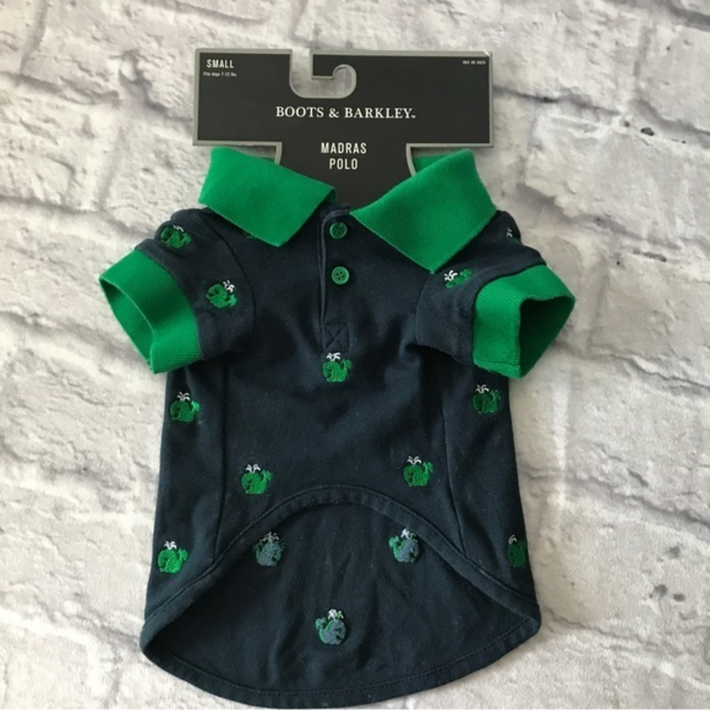 Boots and Barkley Navy‎ Madras Polo Embroidered Whales sz Sm Small Breeds